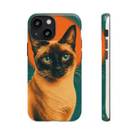 Siamese Cat Retro Halftone Portrait Case - Orange Teal Print