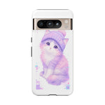Pastel Cat Beanie Phone Case, Glitch Color Block Cover, Gift
