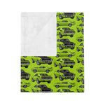 Lime Green Cuda Pattern Blanket | Retro Car Print Velveteen Microfiber