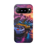 Sunset Car Meet Civic Phone Case | Sports Cars, Palm Trees, Neon Beach Scene