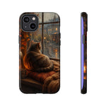 Rainy Window Cat Phone Case, Cozy Painterly Art Cover, Gift