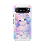 Pastel Cat Phone Case, Headphones Glitch Color Block Cover
