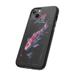 Glitch Koi Fish Art Tough Phone Case - Cyan Pink on Black