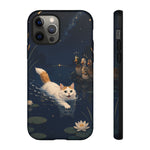 Turkish Van Swimming Cat Tough Case | Whimsical Night Pond, Lily Pads, Ducks