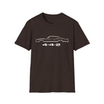 1970 442 Classic Muscle Car Outline T-Shirt Line Art Silhouette Emblem Car Fan Gift