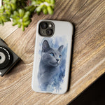 Russian Blue Cat Watercolor Portrait Tough Phone Case - Silver