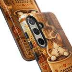 Coffee Cat Phone Case, Cozy Morning Folk Art Cover, Gift