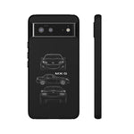 MX-5 Roadster Blueprint Miata Phone Case Featuring Front Side and Rear Views