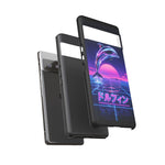 Neon Dolphin Retro Wave Tough Case | Vaporwave Japanese Text, 80s Synth Sunset