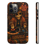 DJ Cat Phone Case, Glowing Turntables Folk Art Cover