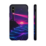 Neon Lighthouse Grid Ocean Art Tough Phone Case
