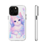 Pastel Cat Phone Case, Headphones Glitch Color Block Cover