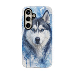 Husky Watercolor Art Tough Phone Case - Icy Blue Dog Portrait