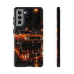 Orange Cuda Phone Case, Rainy City Night Muscle Car Tough Cover