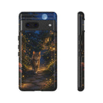 Moonlit Garden Cat Phone Case, Firefly Painterly Art Cover