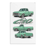 1968 C10 Seafoam Green Pickup Banner 34x56 Garage Man Cave Wall Decor Gift