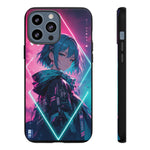 Anime Girl Phone Case Teal, Neon Kanji Calm Gradient Tough Cover
