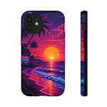 Retro Sunset Beach Scene Phone Case | Neon Palm Ocean Wave