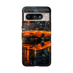 Orange Daytona Phone Case, Rainy City Night Muscle Car Tough Cover