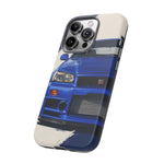 R34 Skyline GT-R Bayside Blue Tough Phone Case for 90s JDM Fans