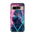 Anime Girl Phone Case Teal, Neon Kanji Calm Gradient Tough Cover
