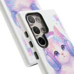 Pastel Cat Phone Case, Headphones Glitch Color Block Cover