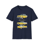 Yellow 1955 Chevy Bel Air T-Shirt | Vintage Classic Car Trio Illustration