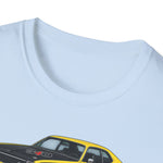 Yellow 1973 Duster Classic Car T-Shirt | Vintage Muscle Car Illustration