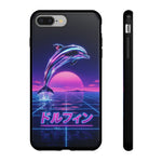Neon Dolphin Retro Wave Tough Case | Vaporwave Japanese Text, 80s Synth Sunset