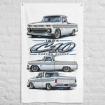 1964 C10 White Custom Pickup Banner 34x56 Garage Man Cave Wall Decor Gift