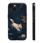 Turkish Van Swimming Cat Tough Case | Whimsical Night Pond, Lily Pads, Ducks