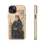 Samurai Cat Phone Case, Cherry Blossom Katana Art Cover