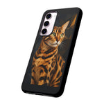 Bengal Cat Geometric Portrait Tough Phone Case - Gold Black Poly