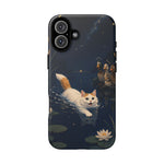 Turkish Van Swimming Cat Tough Case | Whimsical Night Pond, Lily Pads, Ducks