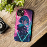Anime Girl Phone Case Teal, Neon Kanji Calm Gradient Tough Cover
