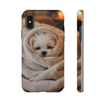 Maltese Puppy Burrito Phone Case, Cozy Blanket Portrait