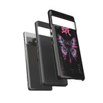 Glitch Moth Wings Art Tough Phone Case - Pink Cyan on Black