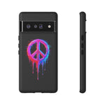 Glitch Peace Sign Phone Case, RGB Melt Digital Art Tough Cover, Gift