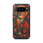 Folk Art Cat Phone Case, Bold Saturated Pattern Cover