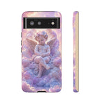 Cherub Cloud Throne Phone Case, Pastel Marble 3D Render Cover