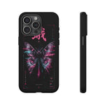 Glitch Moth Wings Art Tough Phone Case - Pink Cyan on Black