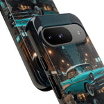Vintage Teal 1957 Bel Air Classic Car Tough Case | Retro Rainy City Phone Cover