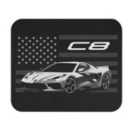 C8 Mouse Pad White Sports Car American Flag Desk Mat Gift for Enthusiasts