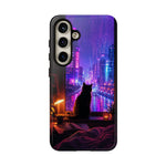 Lo-Fi Cat Neon Rain Window Vaporwave Art Tough Phone Case