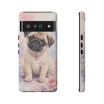 Pug Puppy Phone Case, Pastel Watercolor Heart Collar Cover