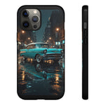 Vintage Teal 1957 Bel Air Classic Car Tough Case | Retro Rainy City Phone Cover