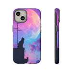 Silhouette Cat Moon Phone Case | Purple Pink Sky Vaporwave Cover