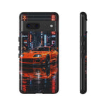 Orange Supra Phone Case, Neon City Night JDM Sports Car Tough Cover