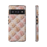 Silk Rose Phone Case, Blush Pink Floral Pattern Tough Cover, Gift
