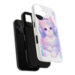 Pastel Cat Phone Case, Headphones Glitch Color Block Cover